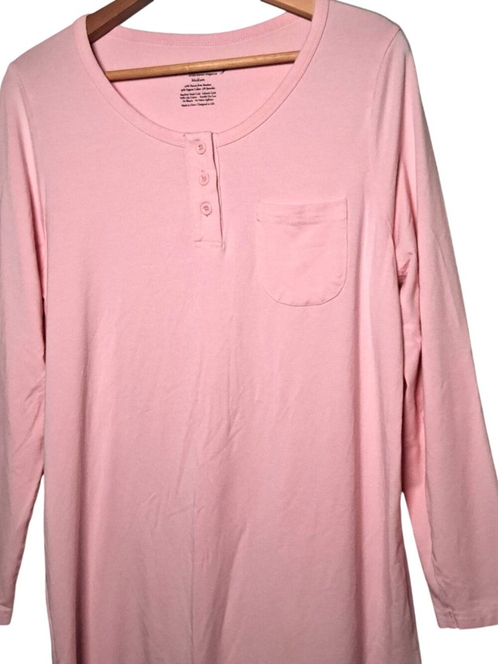 Fishers Finery Nightgown Medium Pink Long Sleeve Henley Bamboo Organic Cotton